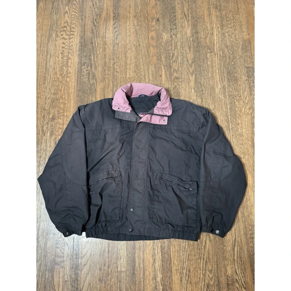 King Louie Vintage Mens Large Jacket Black Mauve Full Zip Bomber Windbreaker L